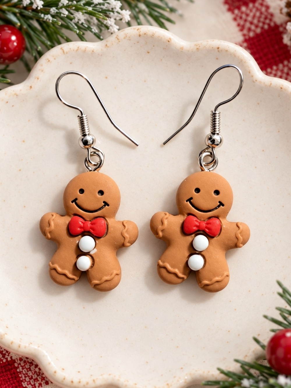 Brand New Handmade Gingerbread Resin Dangle Drop Earrings New